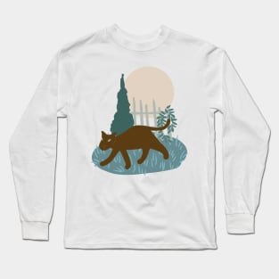 Cat in a moonlit garden Long Sleeve T-Shirt